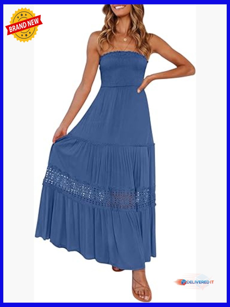 Strapless Maxi Dress With Lace Trim, Rayon, Formal Occasion, Size Medium
